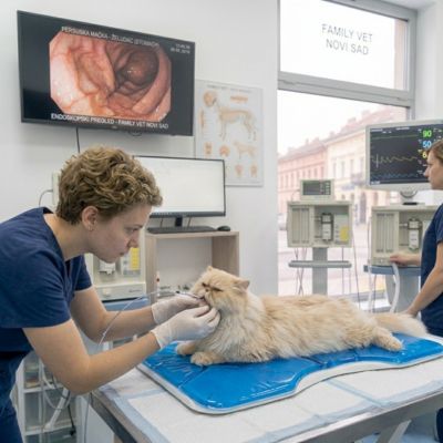 Endoskopski pregled persijske mačke u veterinarskoj ordinaciji Family Vet Novi Sad
